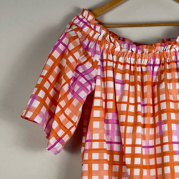Corey Lynn Calter Anthro Mary Off Shoulder Ruffle Dress Plaid Print Sz MP NEW - Picture 7 of 13